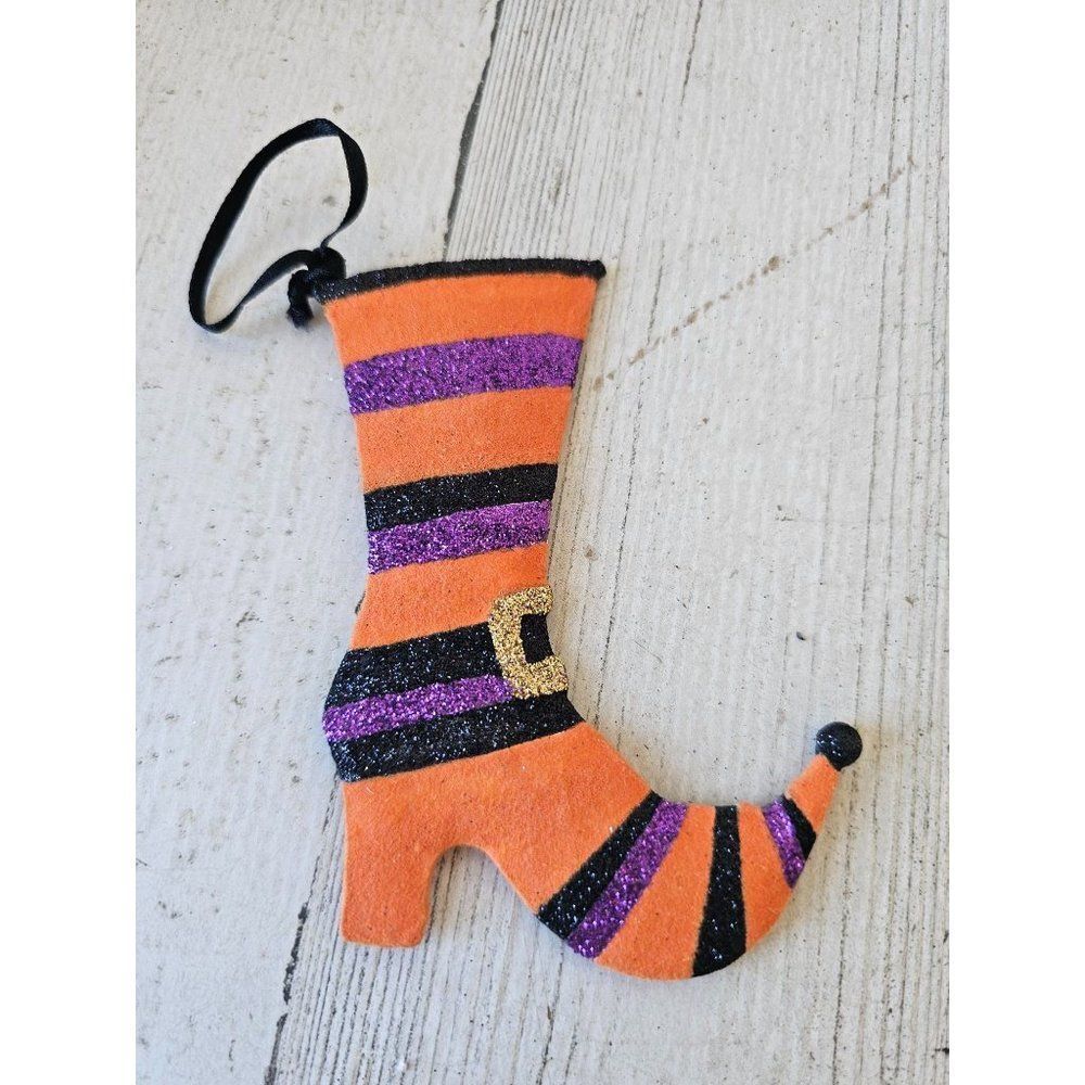 Pier 1 witch shoe boot ornament glitter Halloween decor tree Xmas unique vintage